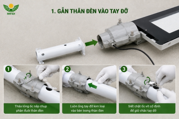 Gắn Thân Đèn Vào Tay Đỡ