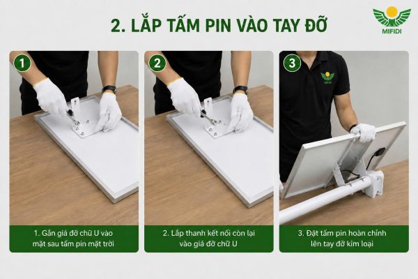 Lắp Tấm Pin Vào Tay Đỡ
