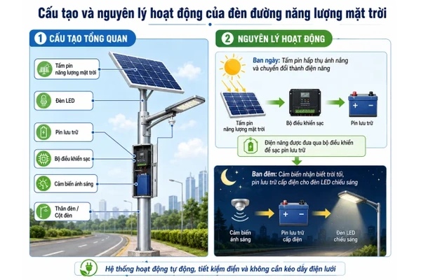 Cấu tạo và nguyên lý hoạt động của đèn năng lượng mặt trời
